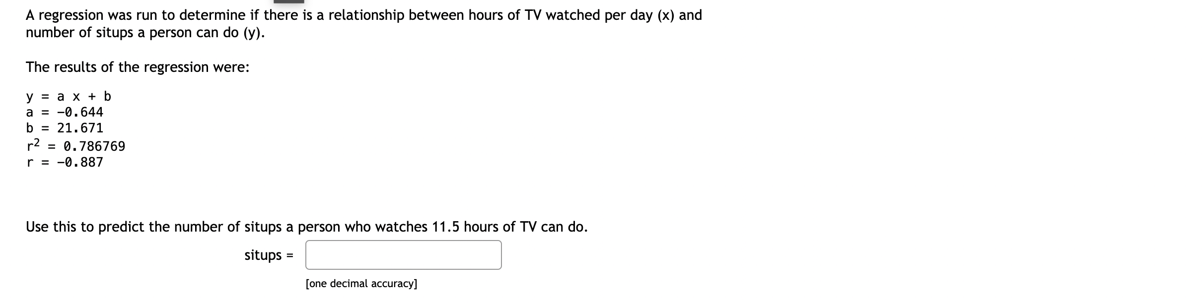regression were: y=ax+b a = -0.644 b = 21.671 r2 = 0.786769