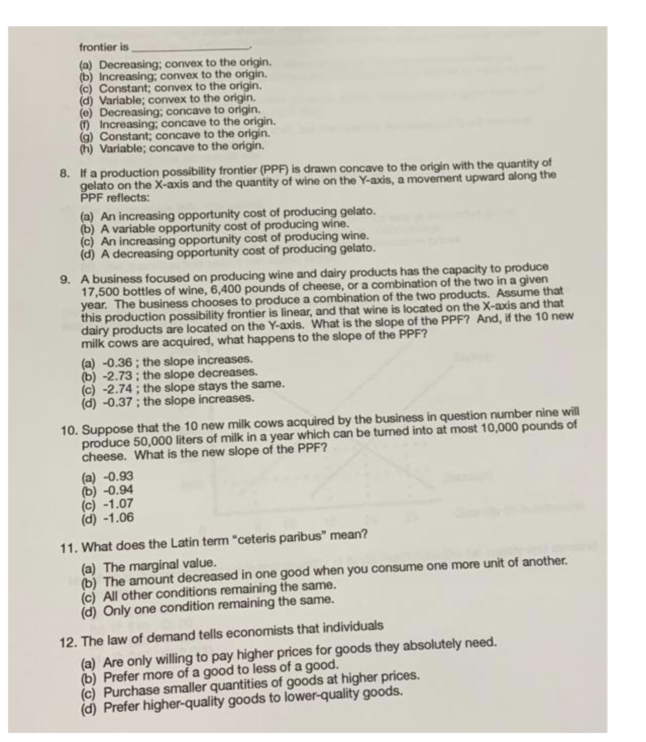 to the origin. (c) Constant; convex to the origin. (d) Variable; convex