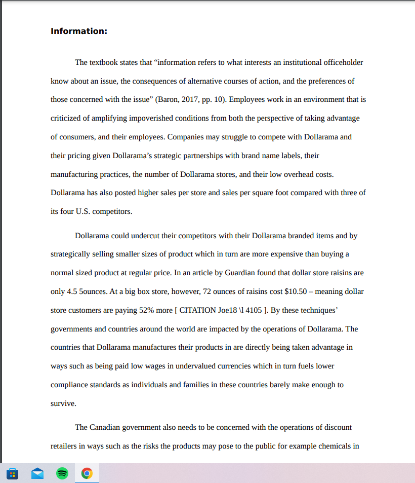 of Canada's "Information" (this is using the "Four I's analysis model ")An