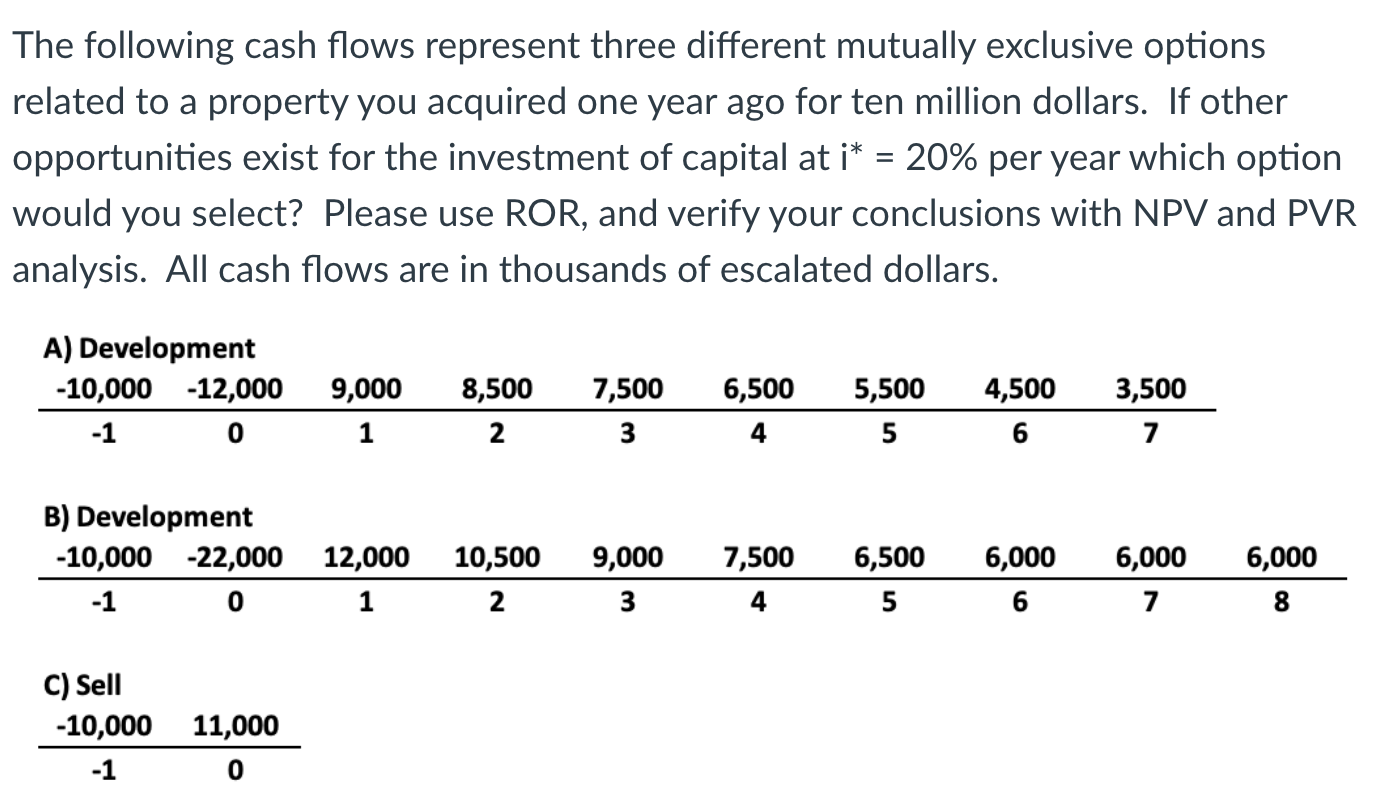 EBGN321 - Engineering Econ The following cash flows represent three different