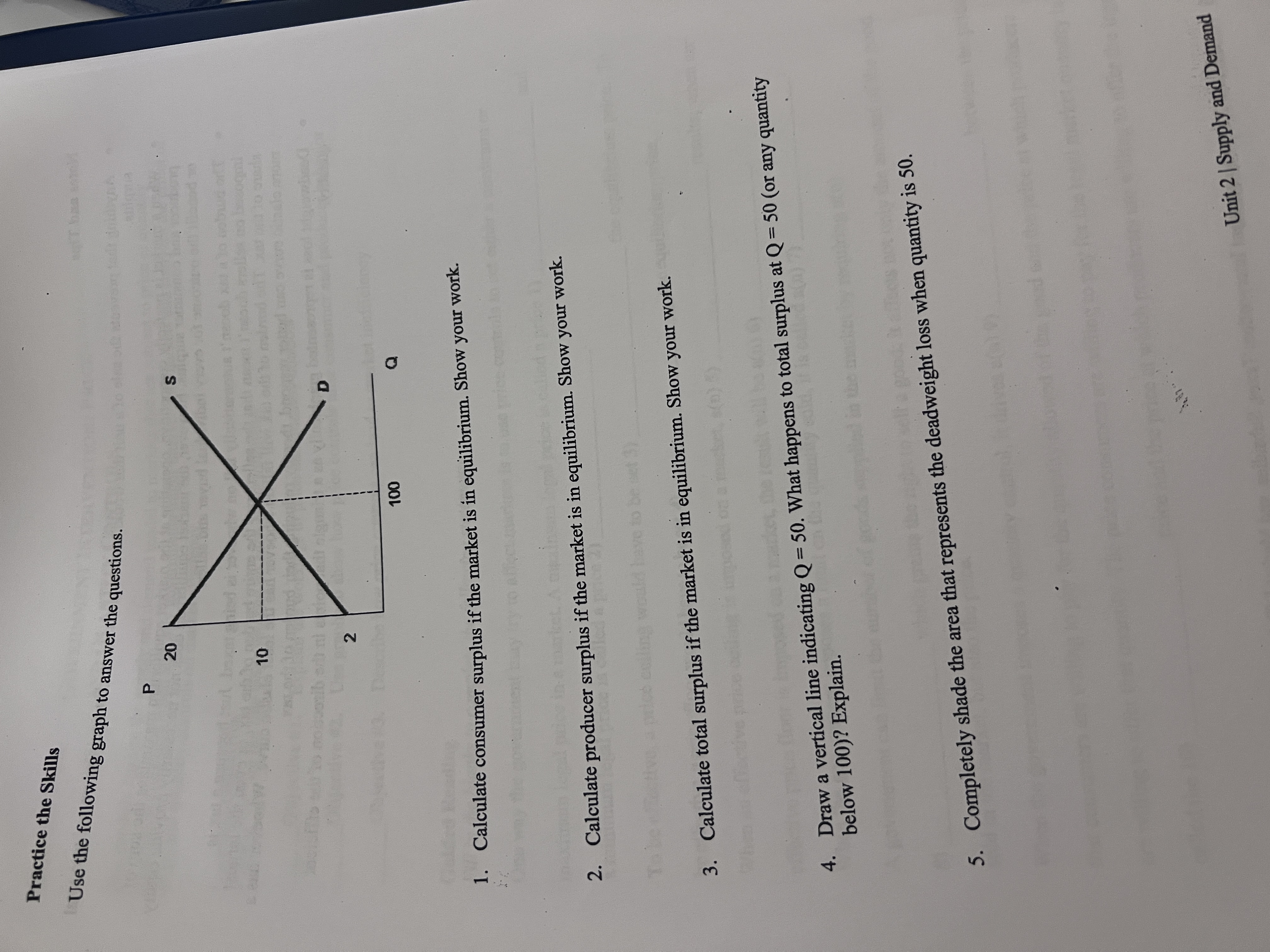 labeled graph of the market for pens in equilibrium. Shade in the