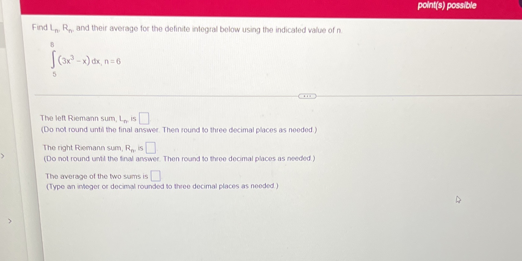 point(s) possible Find L, Ro, and their average for the definite