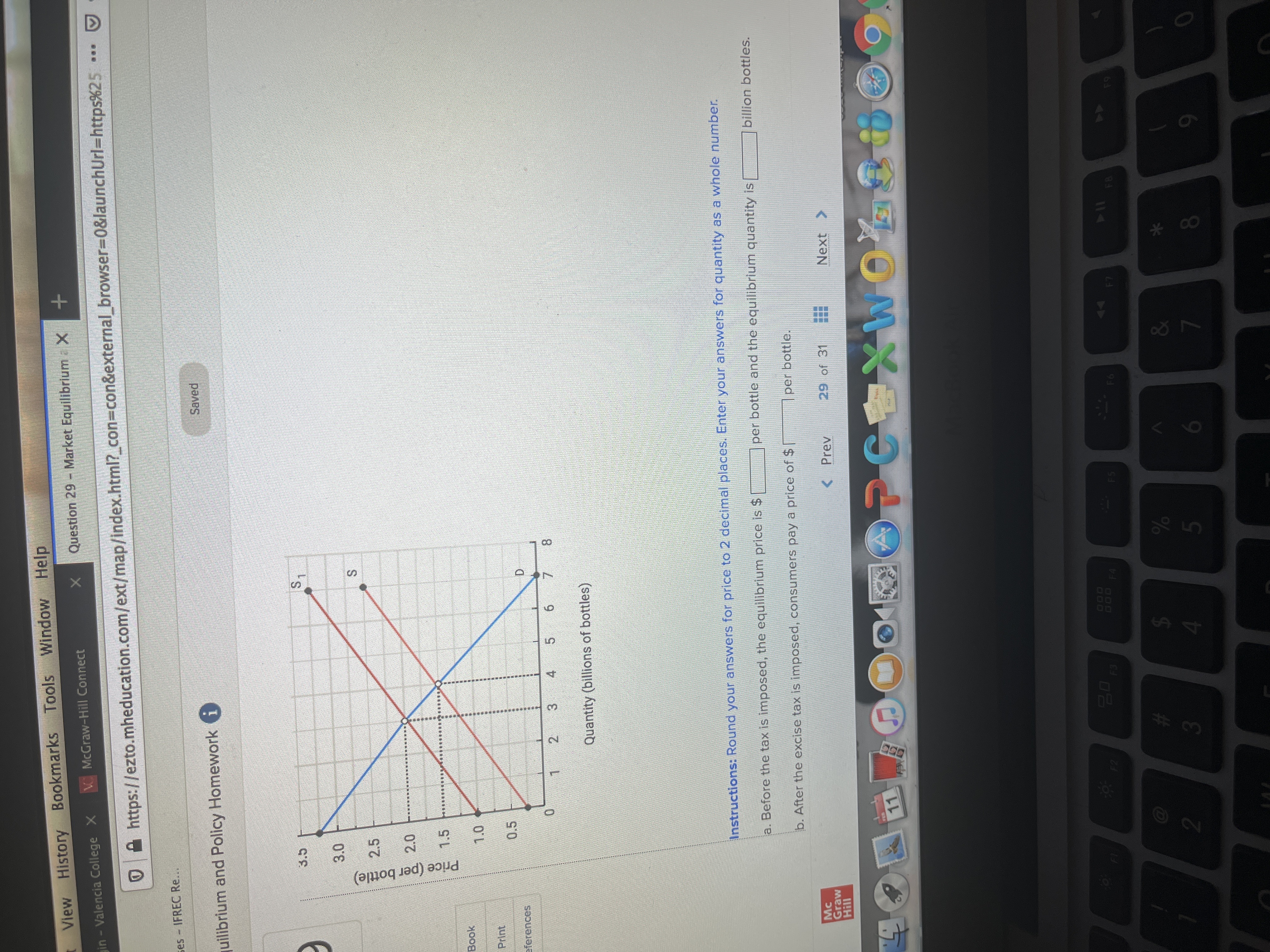  View History Bookmarks Tools Window Help Question 29 - Market Equilibrium