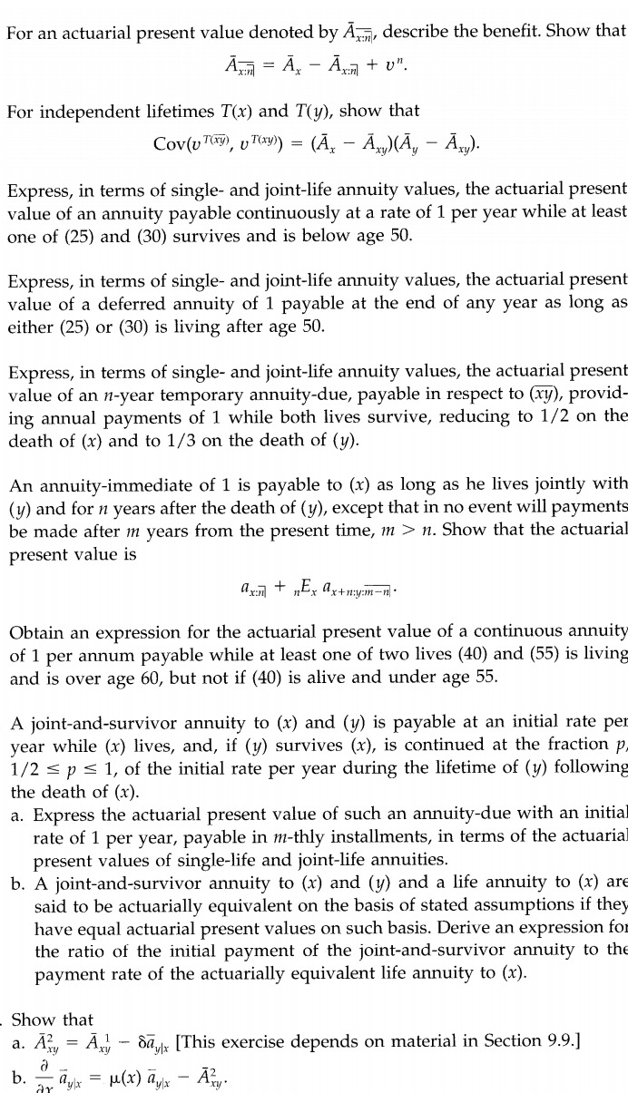  Providesolutionsforthefollowingproblems. Questions. For an actuarial present value denoted by Jim, describe