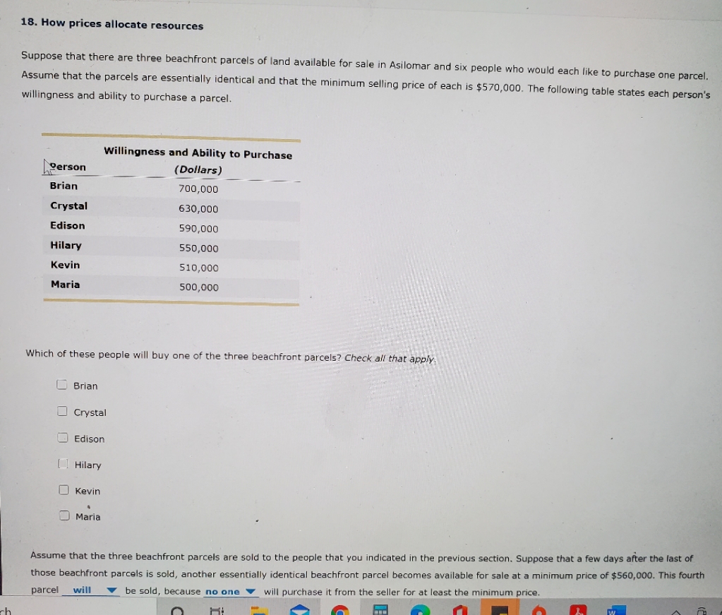  help me please 18. How prices allocate resources Suppose that there