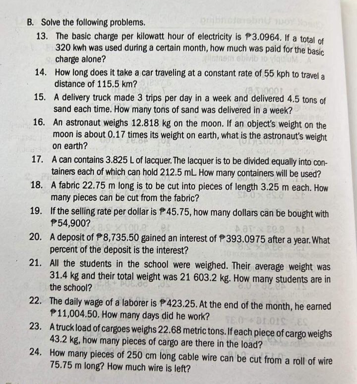  Format in the comment section below B. Solve the following problems.