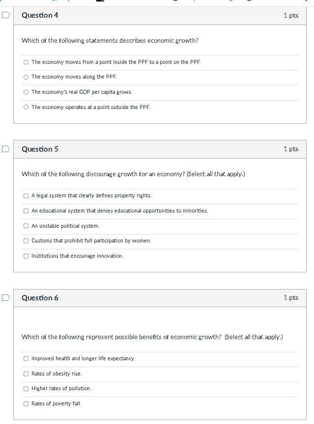 reaches its potential. O) When the economy moves between two points on