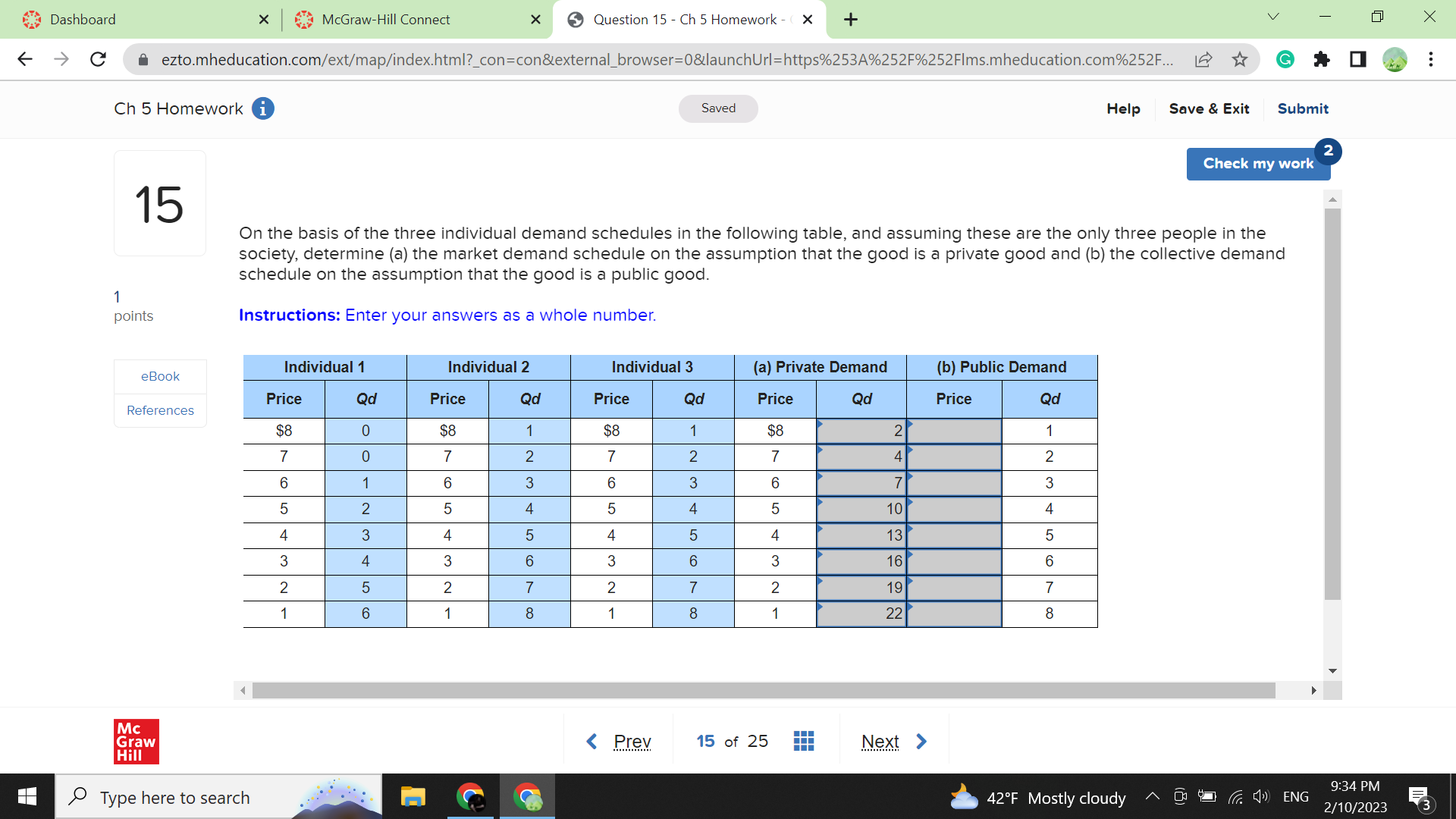  Dashboard X McGraw-Hill Connect X Question 15 - Ch 5 Homework