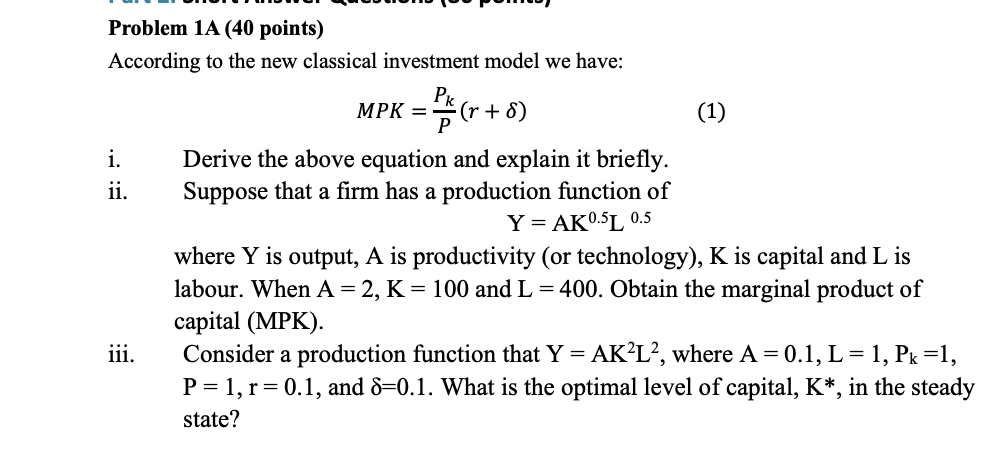 show work please Problem 1A (40 points) According to the new