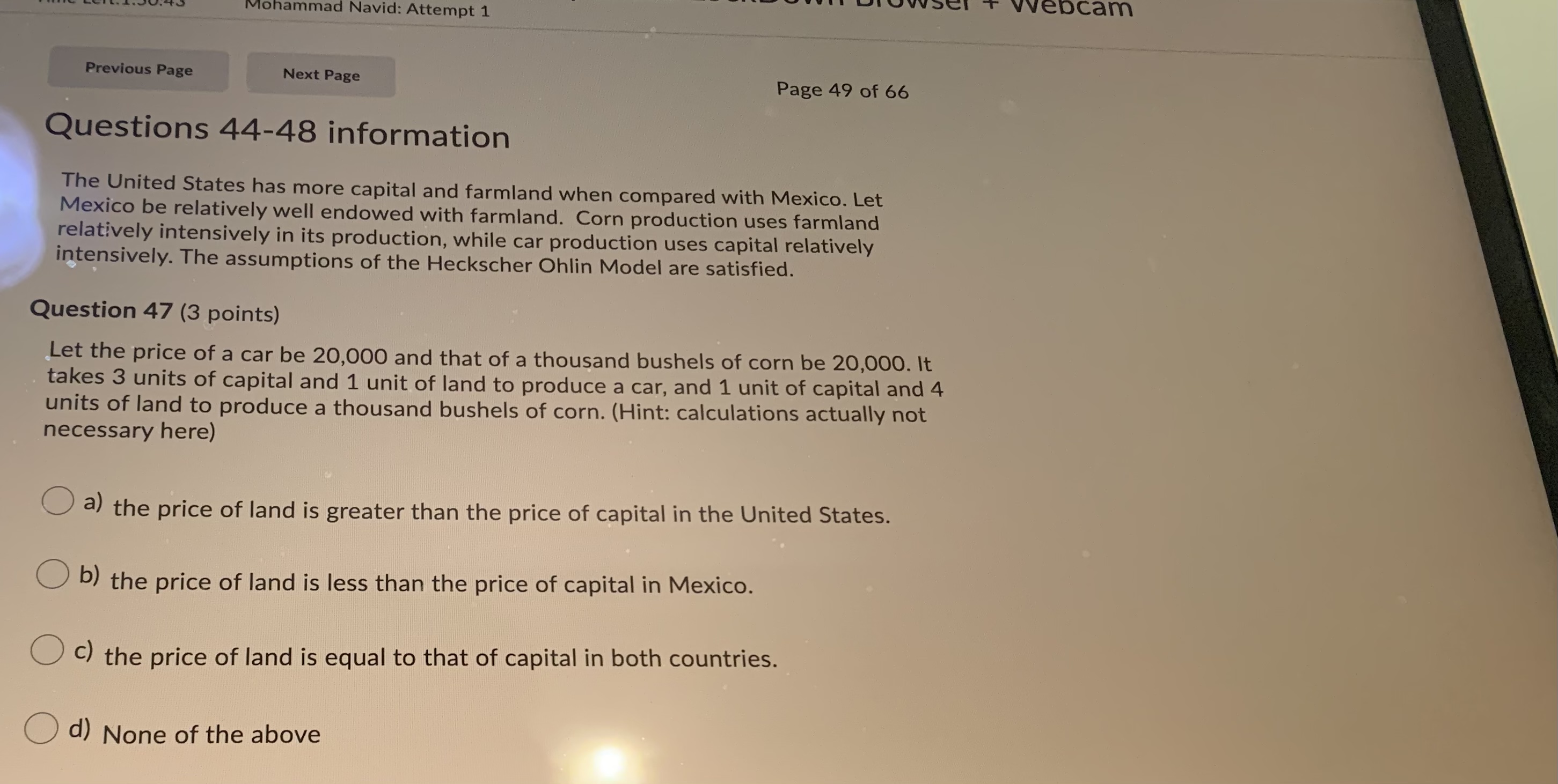 its production, while car production uses capital relatively intensively. The assumptions of