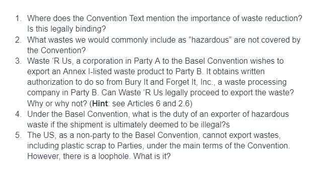  BASEL CONVENTION 1. Where does the Convention Text mention the importance
