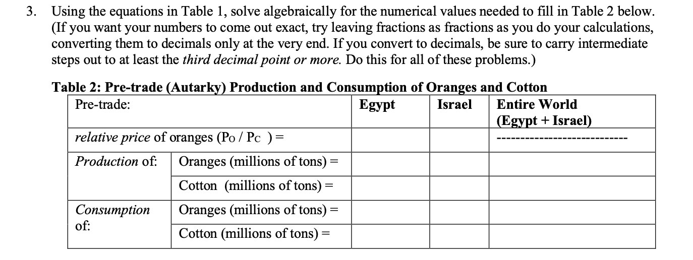 values needed to ll in Table 2 below. (If you want your