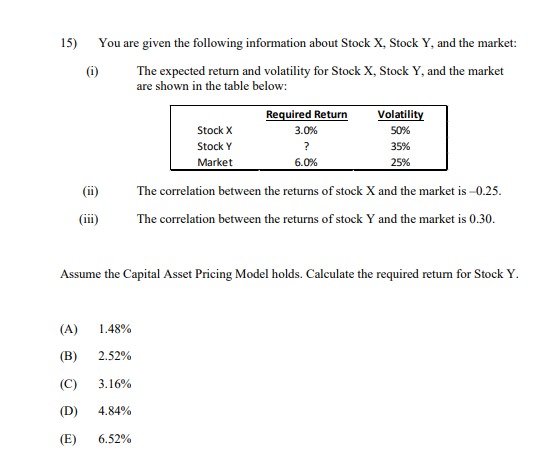 for each of five stocks. Stock (i) E(r) 1.2 0.124 2 1.0
