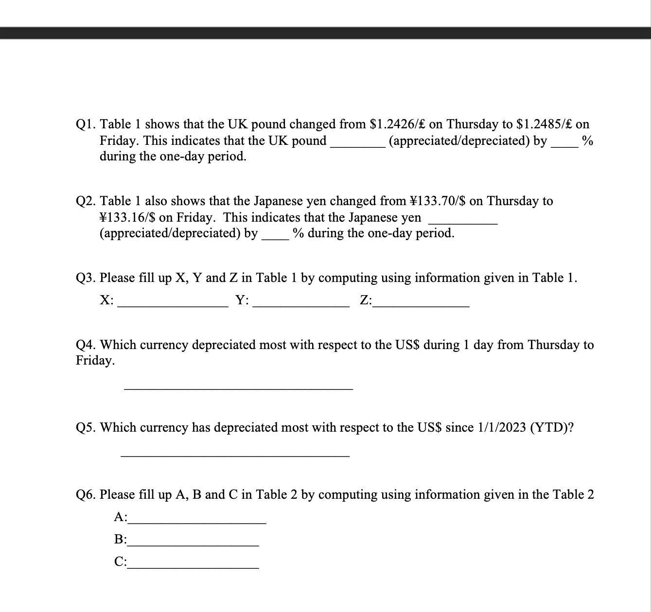 CHANGE PER US$ (DIRECT QUOTE) (INDIRECT QUOTE) FRI THURS 1-DAY YTD, 1/1-