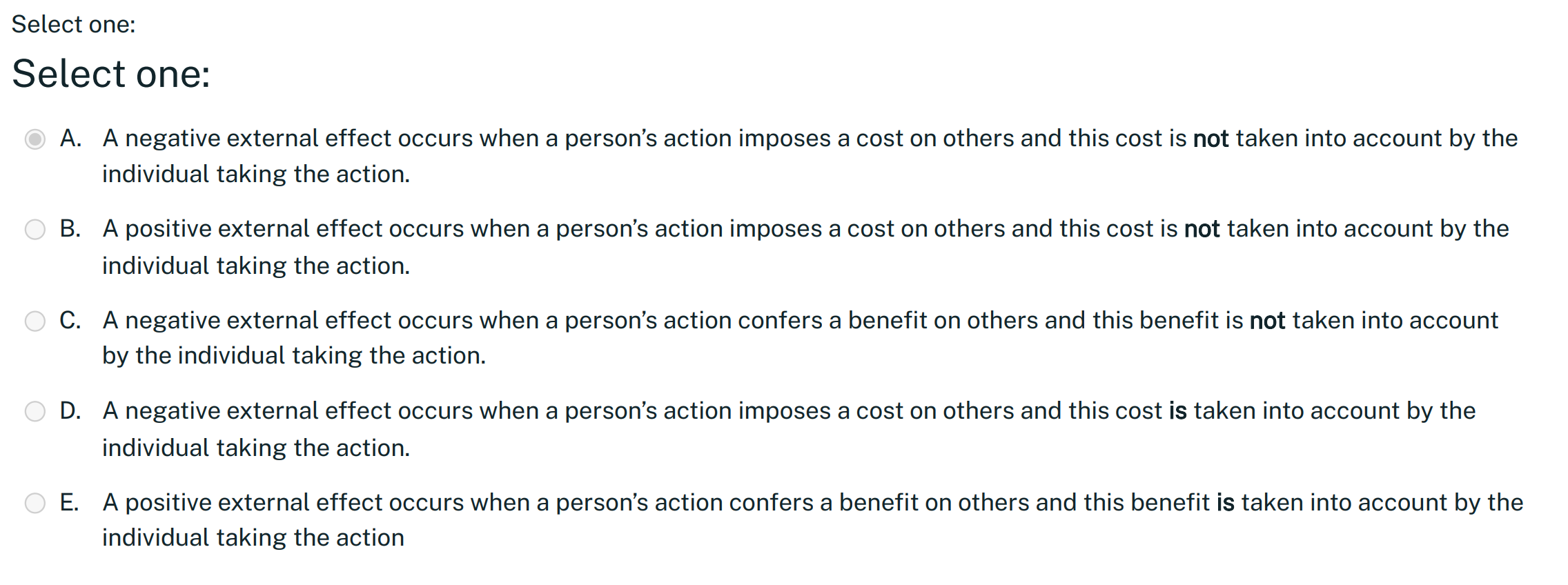 a person's action imposes a cost on others and this cost is