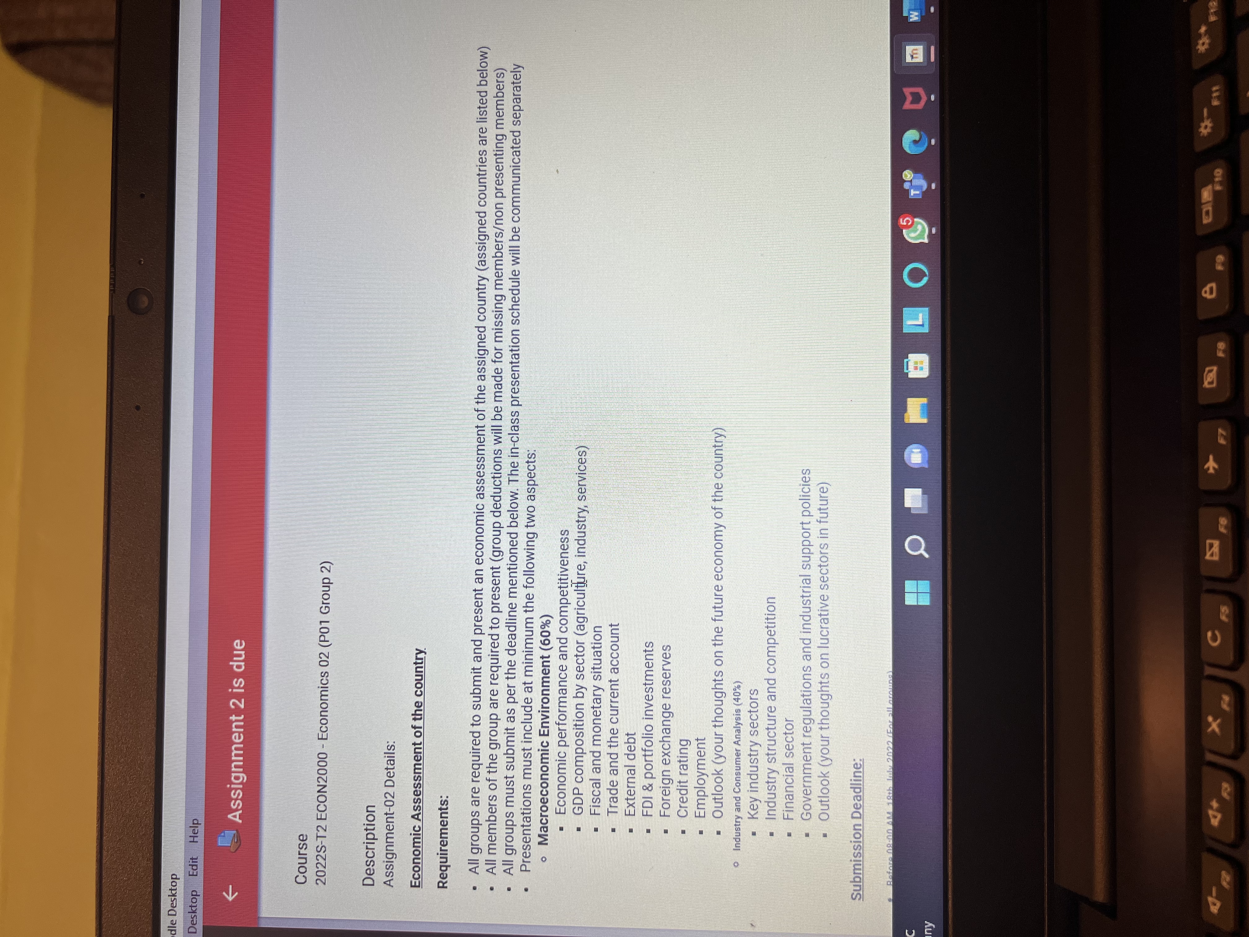  Requirements: All groups are required to submit and present an economic