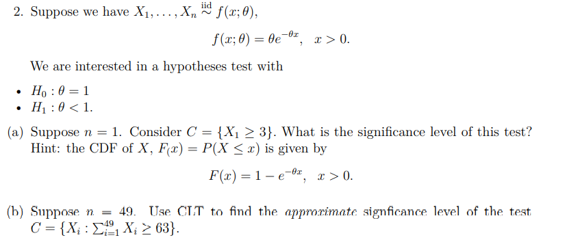hypotheses test with (a) Suppose n = 1. Consider C = {Xl