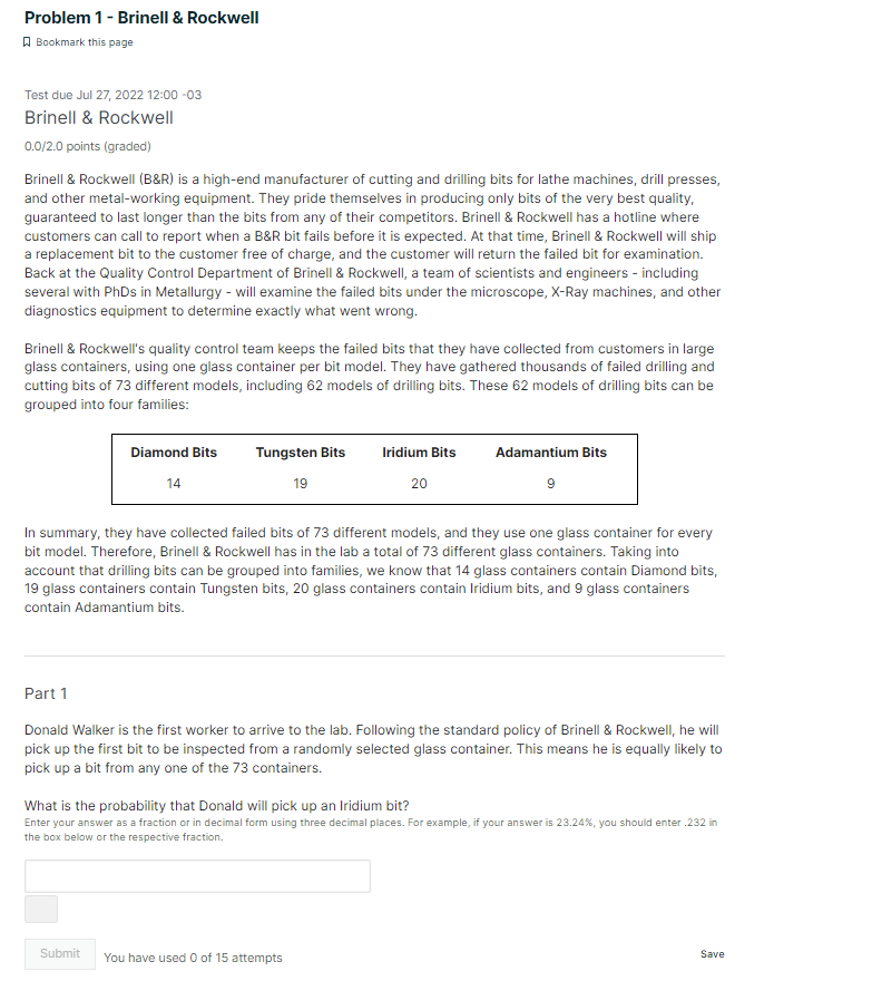 Problem 1 - Brinell & Rockwell Bookmark this page Test due Jul