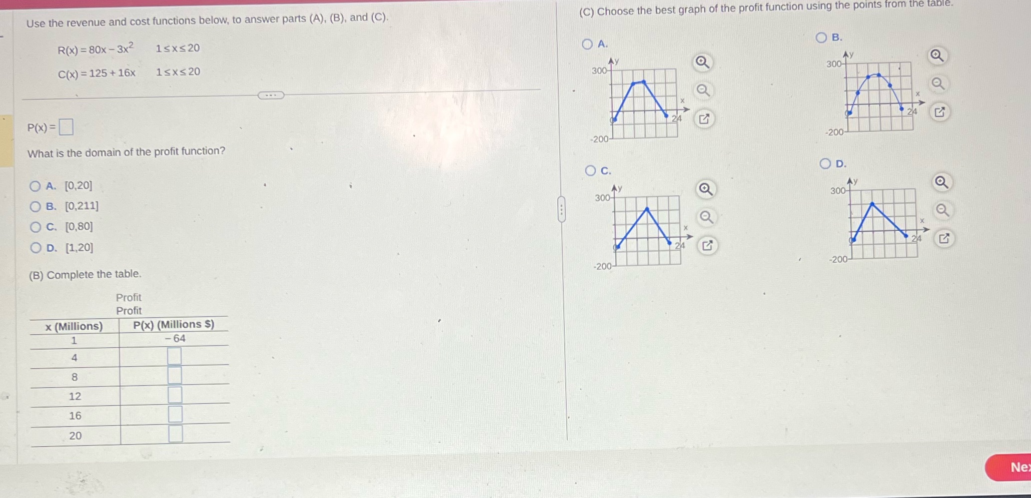 and cost functions below, to answer parts (A), (B), and (C). (C)
