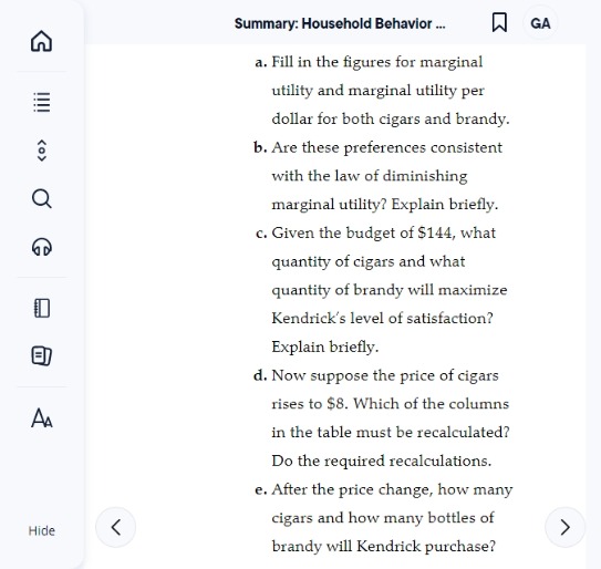 problem, assume that Kendrick has $144 to spend on cigars and brandy