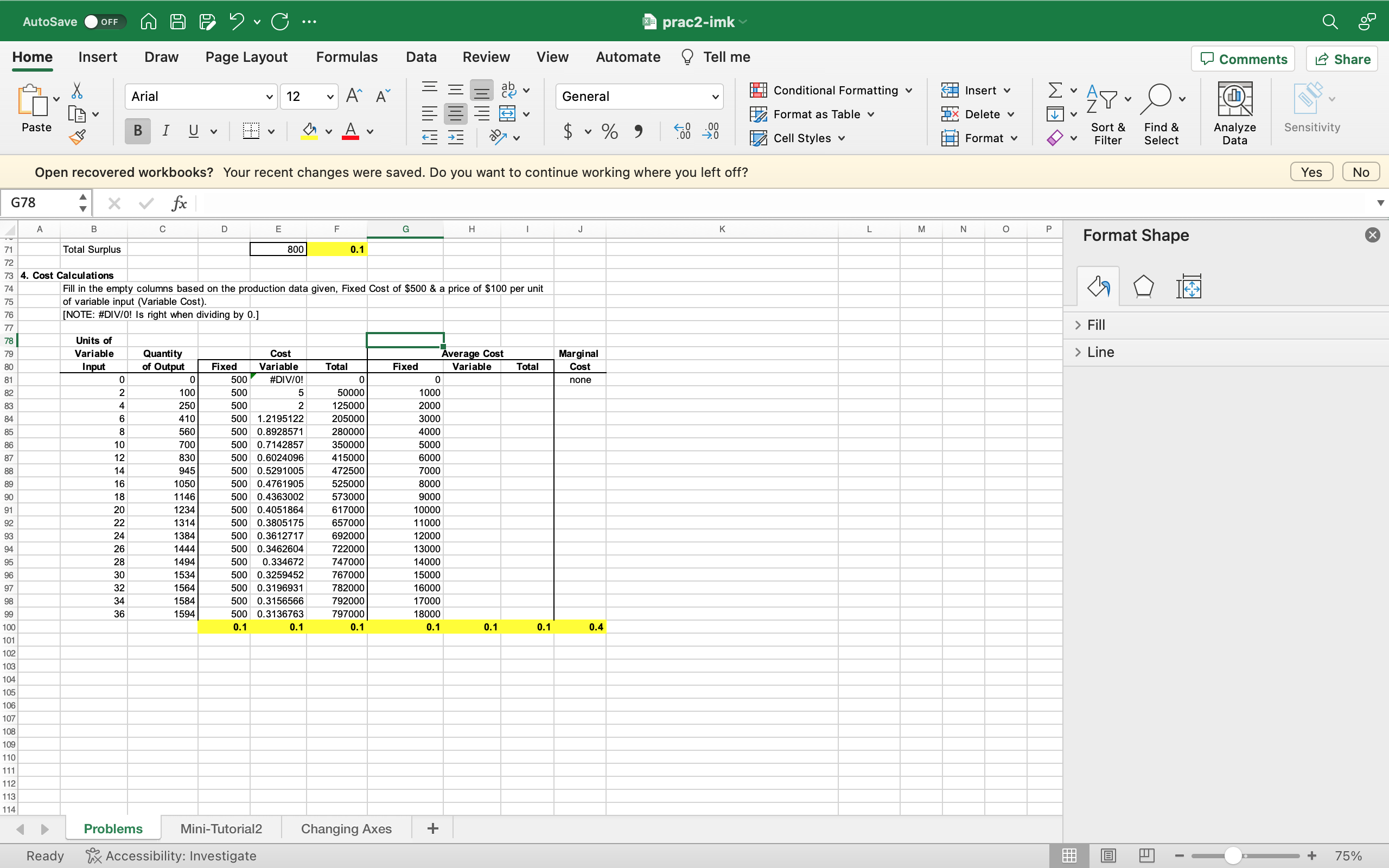  AutoSave OFF prac2-imk Q Home Insert Draw Page Layout Formulas Data