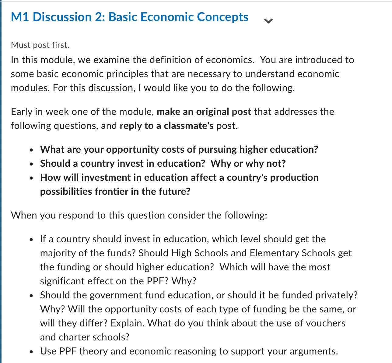  M1 Discussion 2: Basic Economic Concepts Must post first. In this