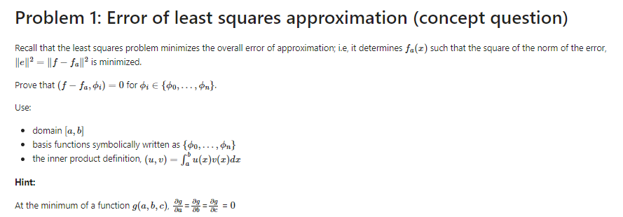 Problem 1: Error of least squares approximation (concept question) Recall that