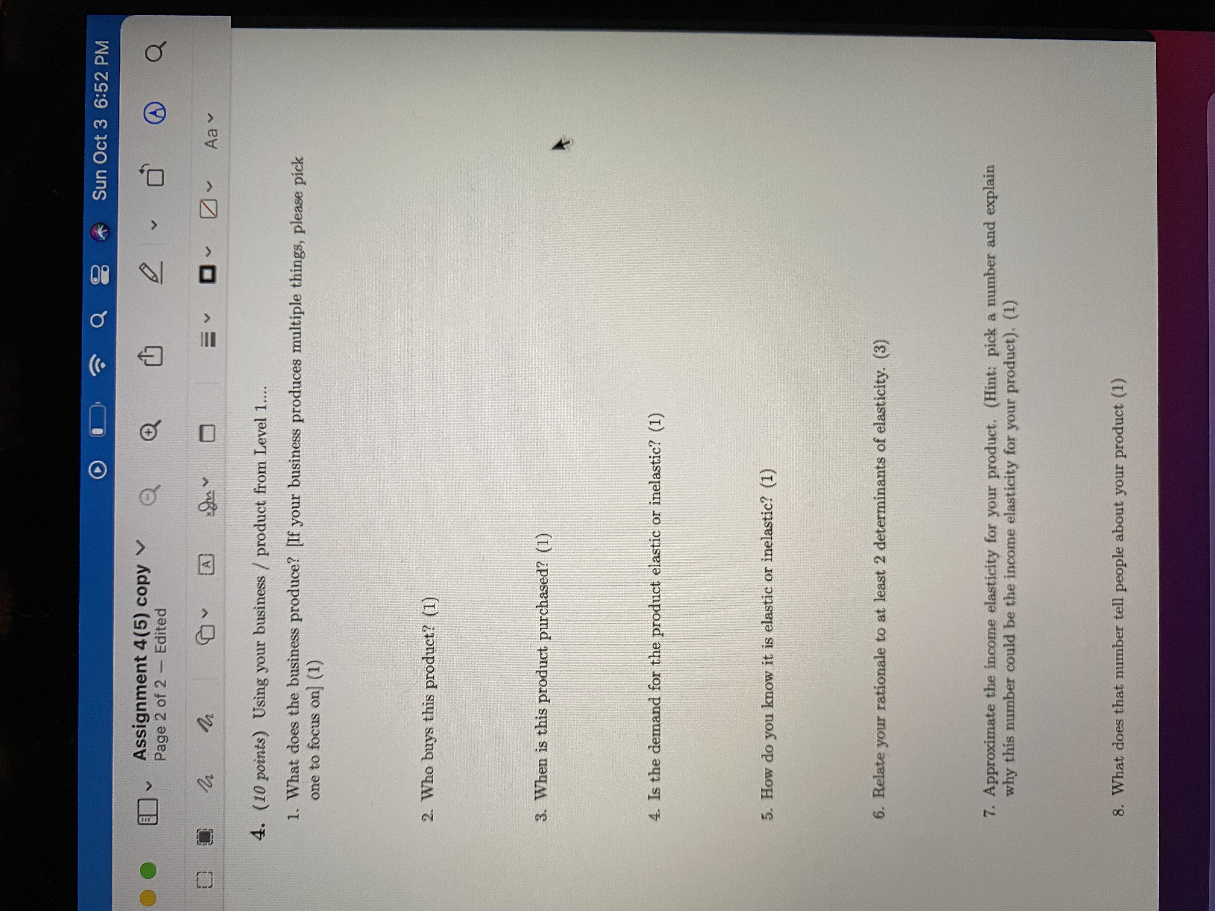  O Q Sun Oct 3 6:52 PM Assignment 4(5) copy Page