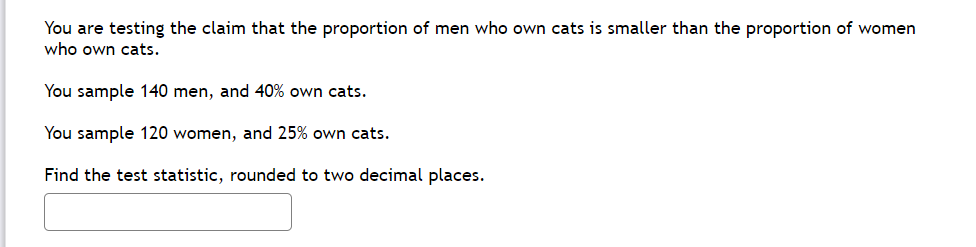 of men who own cats is significantly different than the proportion of