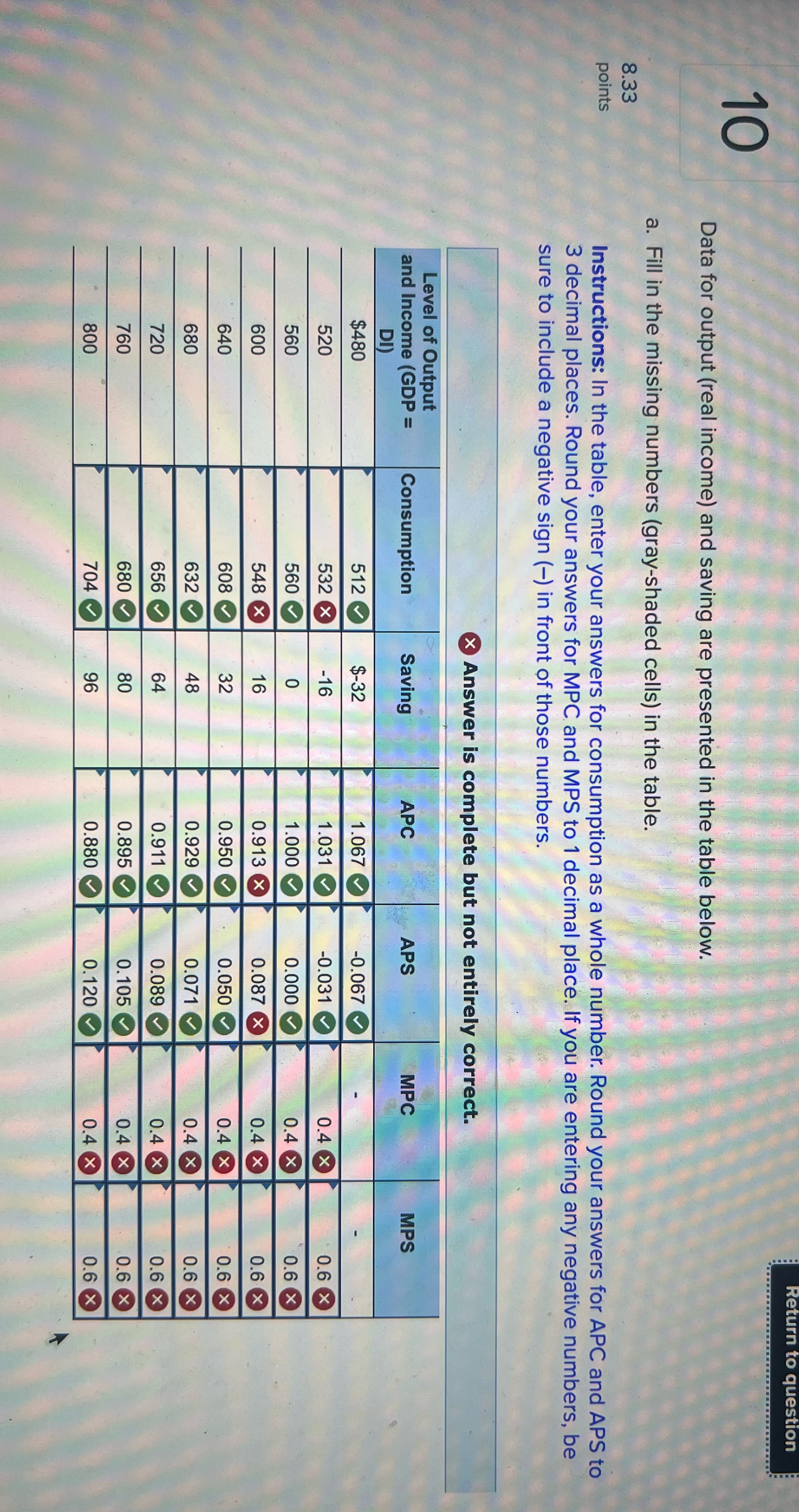 Fix the following (please!) Return to question Data for output (real
