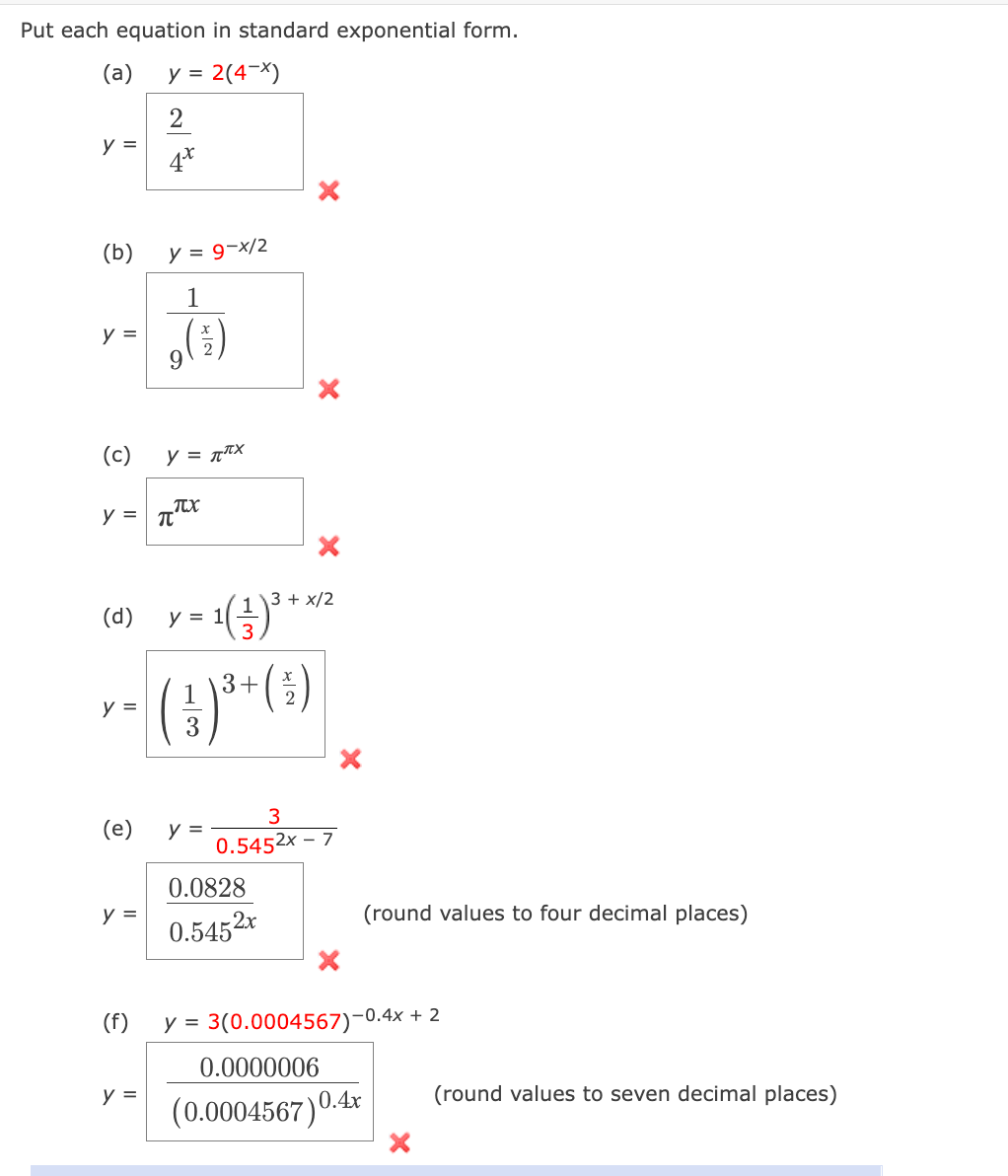 please help correct the wrong answers thank you! Put each equation