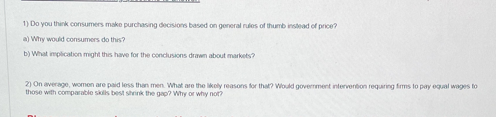1) Do you think consumers make purchasing decisions based on general