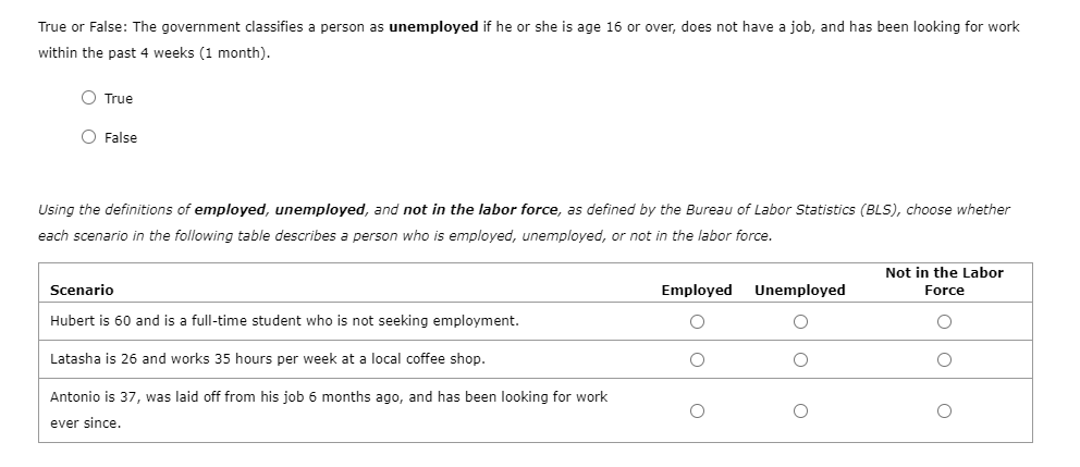The government classifies a person as unemployed if he or she is