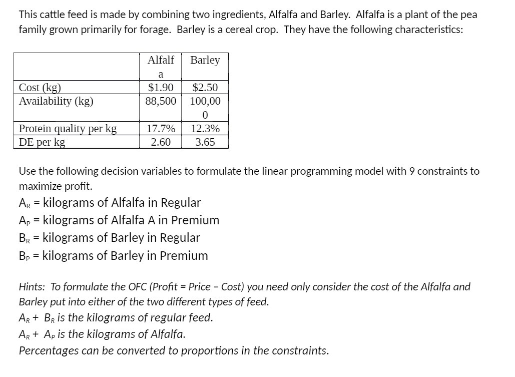 Barley. Alfalfa is a plant of the pea family grown primarily for