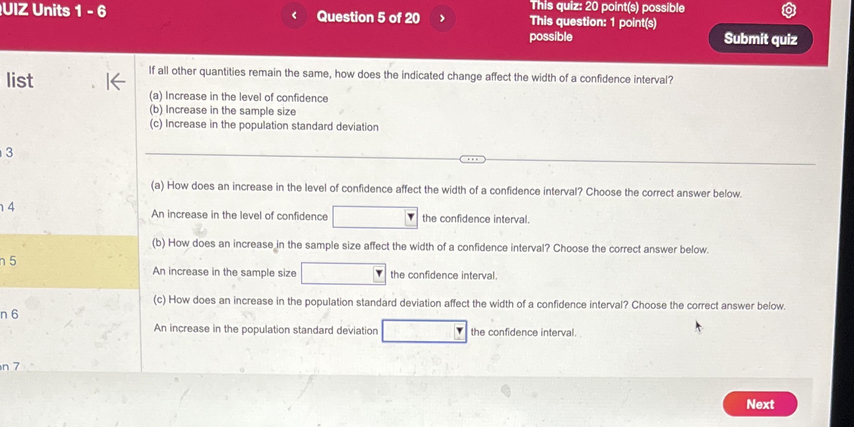 20 point(s) possible This question: 1 point(s) possible Submit quiz If all