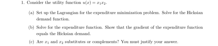 1. Consider the utility function u(T) = $172. (a) Set up