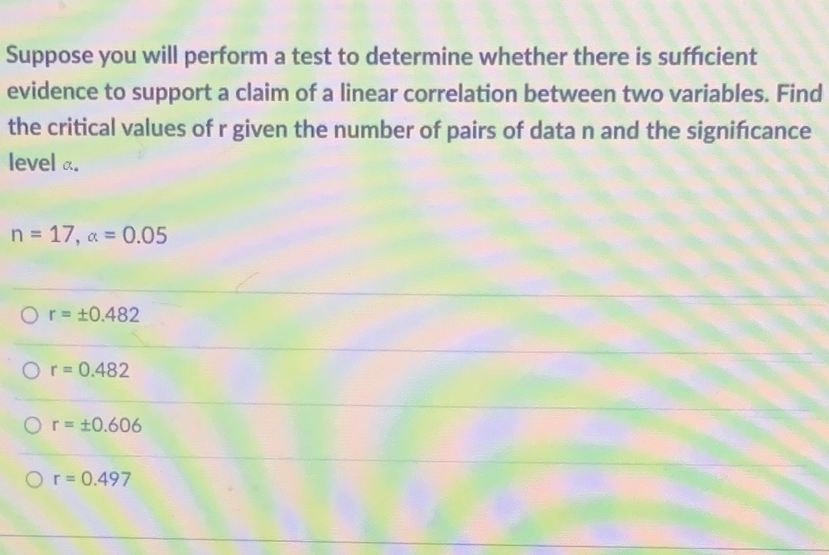  Suppose you will perform a test to determine whether there is