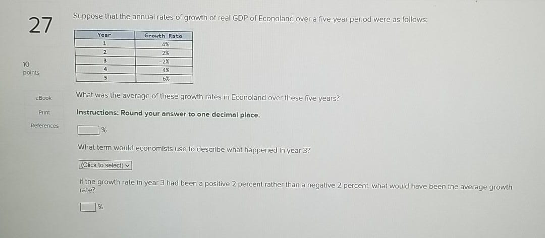 growth of real GDP of Econoland over a five-year perlod were as