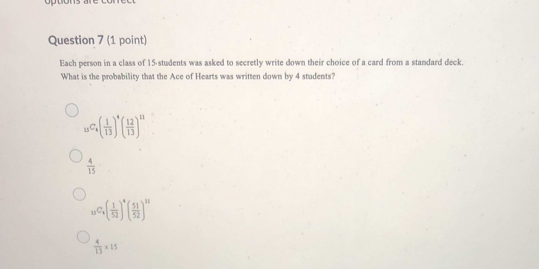 Answer multiple choice Question 7 (1 point) Each person in a