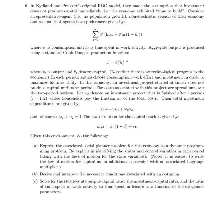 agent cash-in-advance economy in which the level of the endowment, It, is