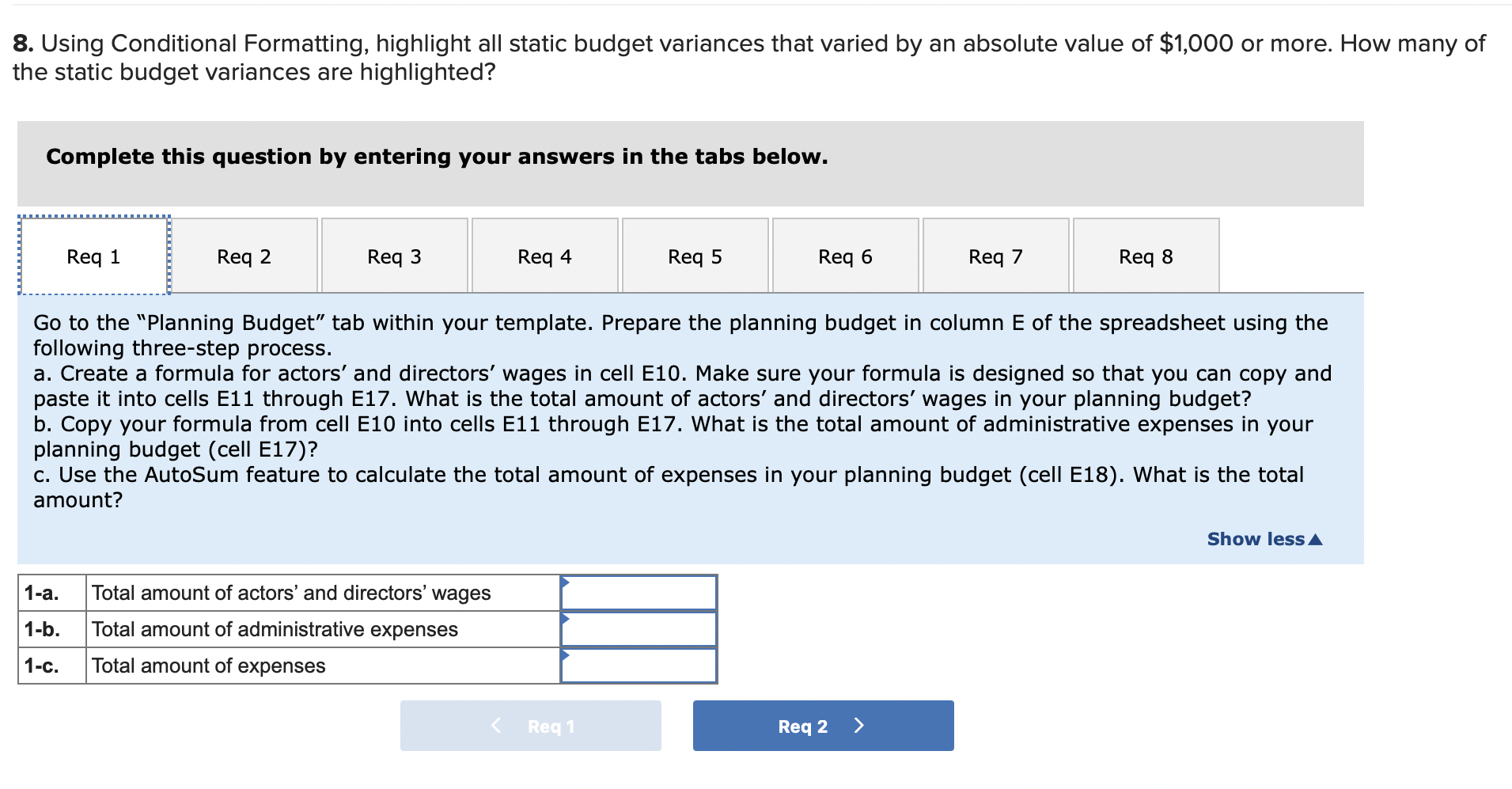 your Planning budget: Cost Formulas Per Per Production Performance Fixed Actors' and