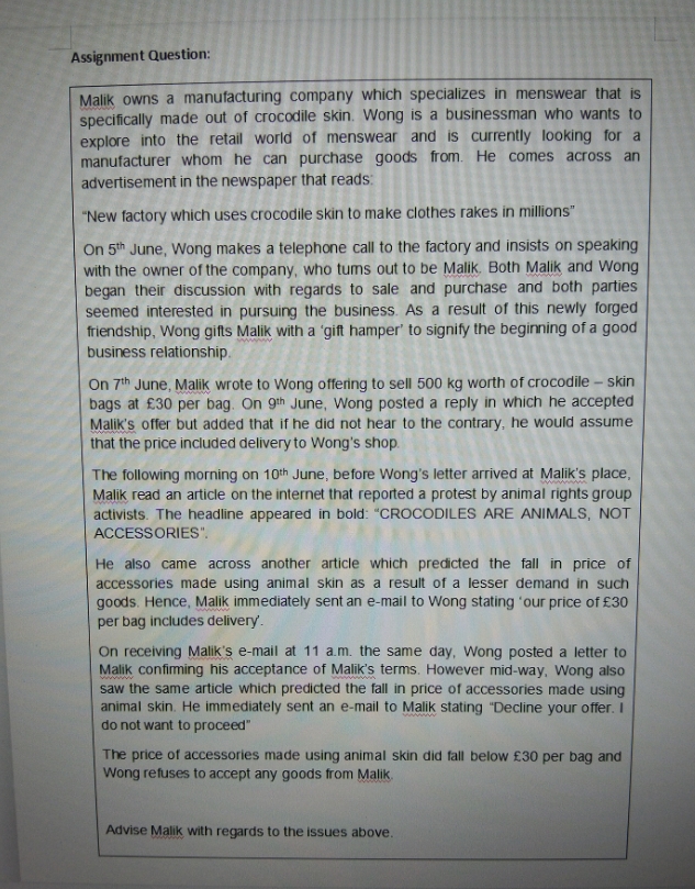 Question is based on Contract Law UK. The answer must be