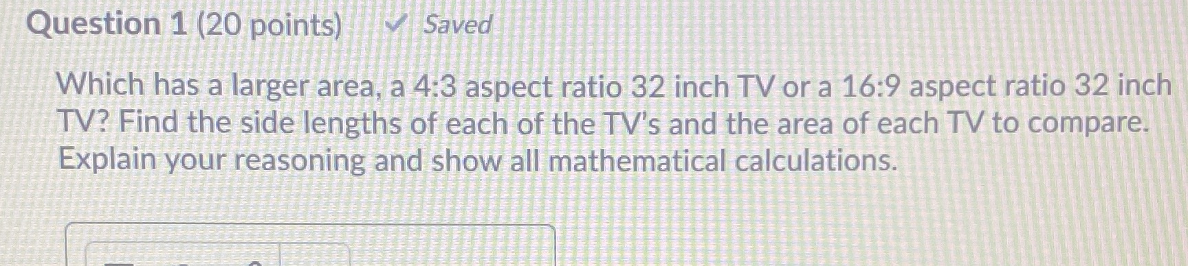 Need help with simple calculations Question 1 (20 points) V Saved