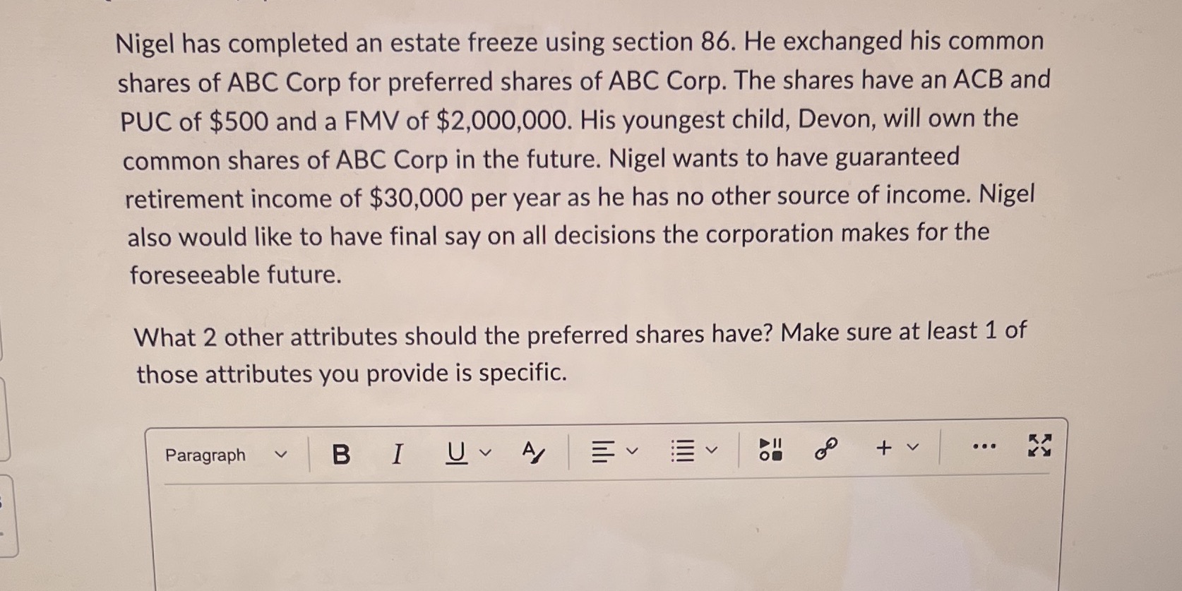 thank you Nigel has completed an estate freeze using section 86. He