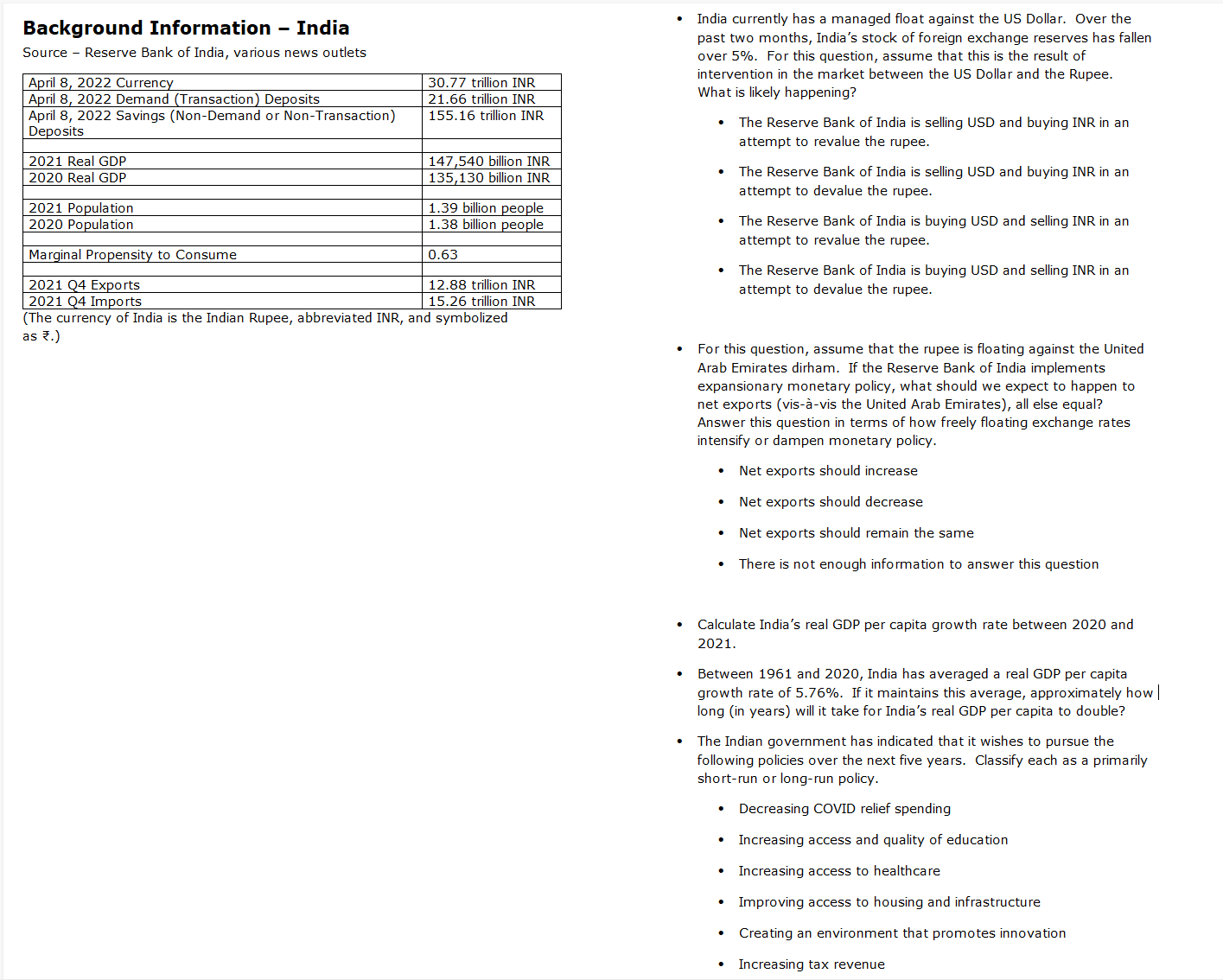  Background Information - India India currently has a managed float against