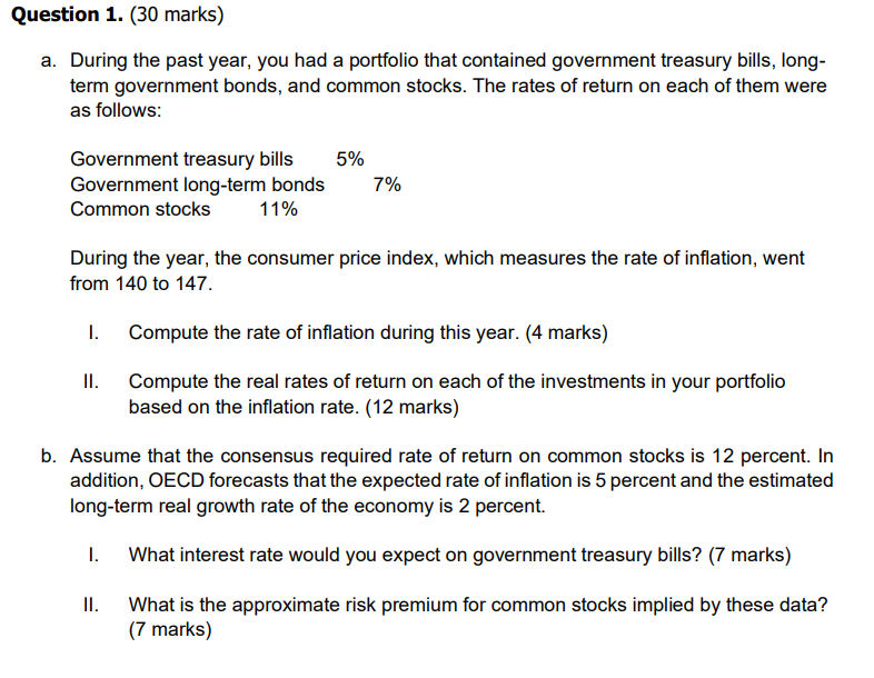a portfolio that contained government treasury bills, long- terrn government bonds. and