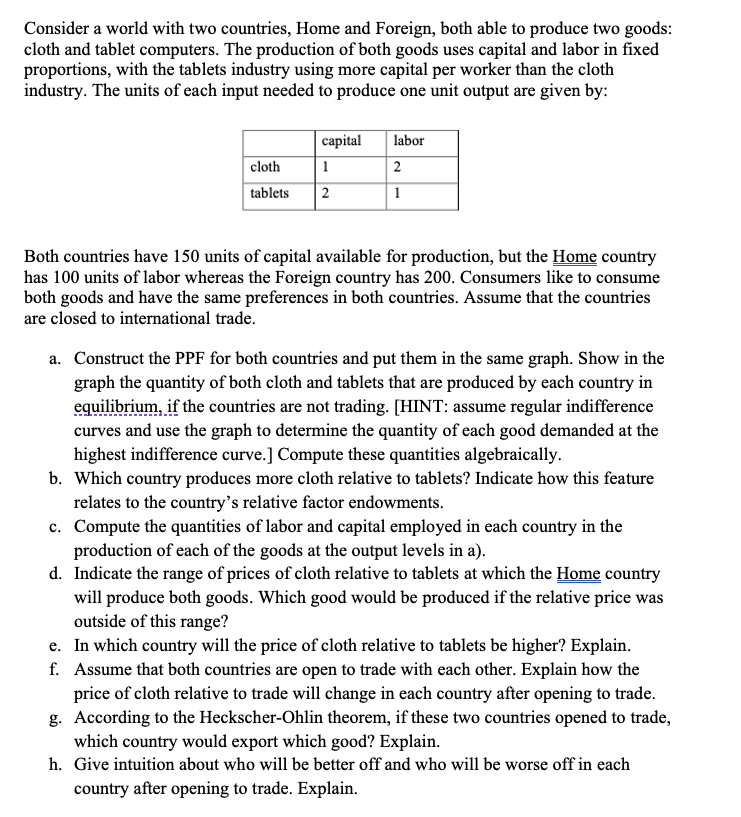 to produce two goods: cloth and tablet computers. The production of both