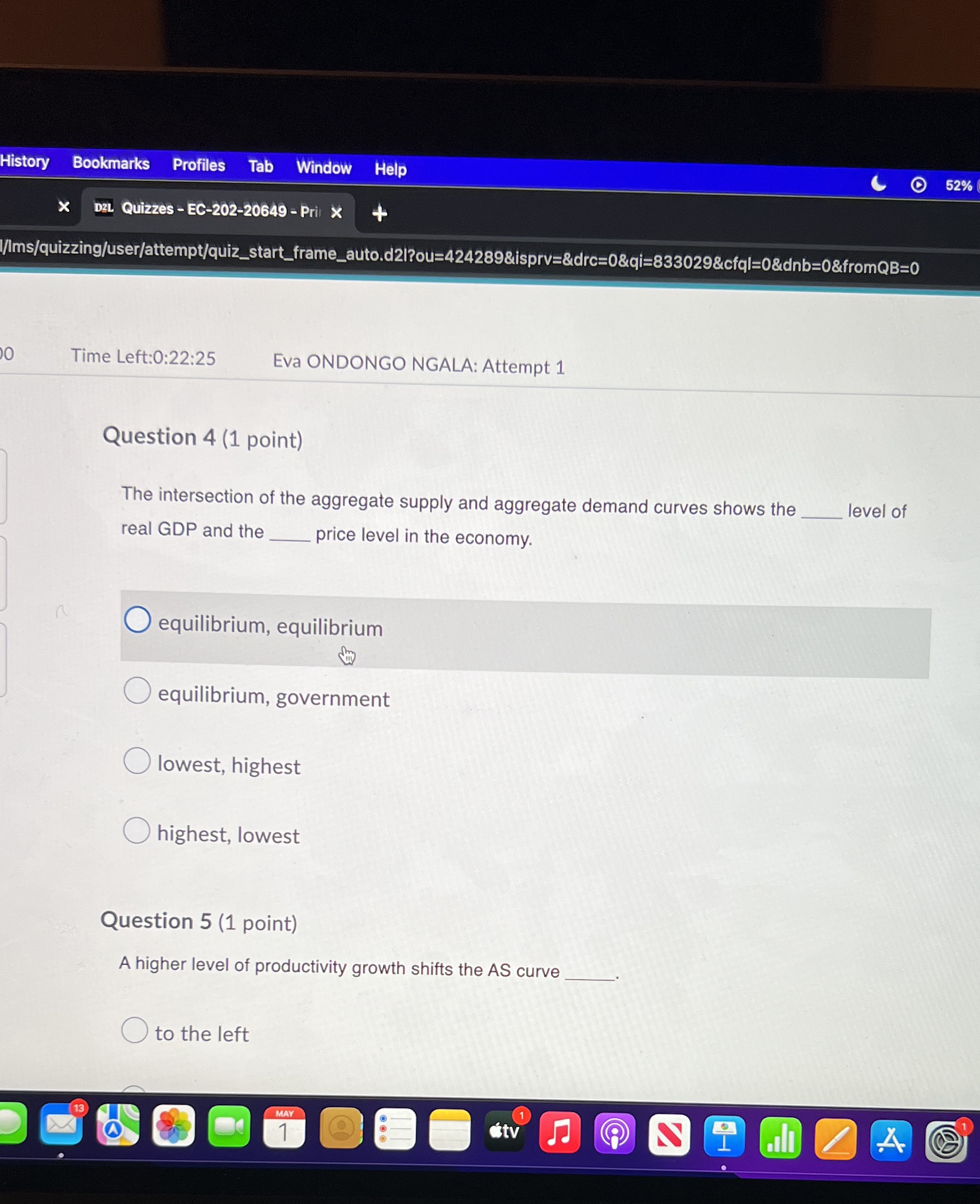 History Bookmarks Profiles Tab Window Help C 52% X DZL Quizzes