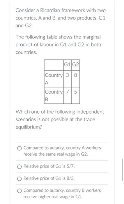two products, G1 and G2. The following table shows the marginal product