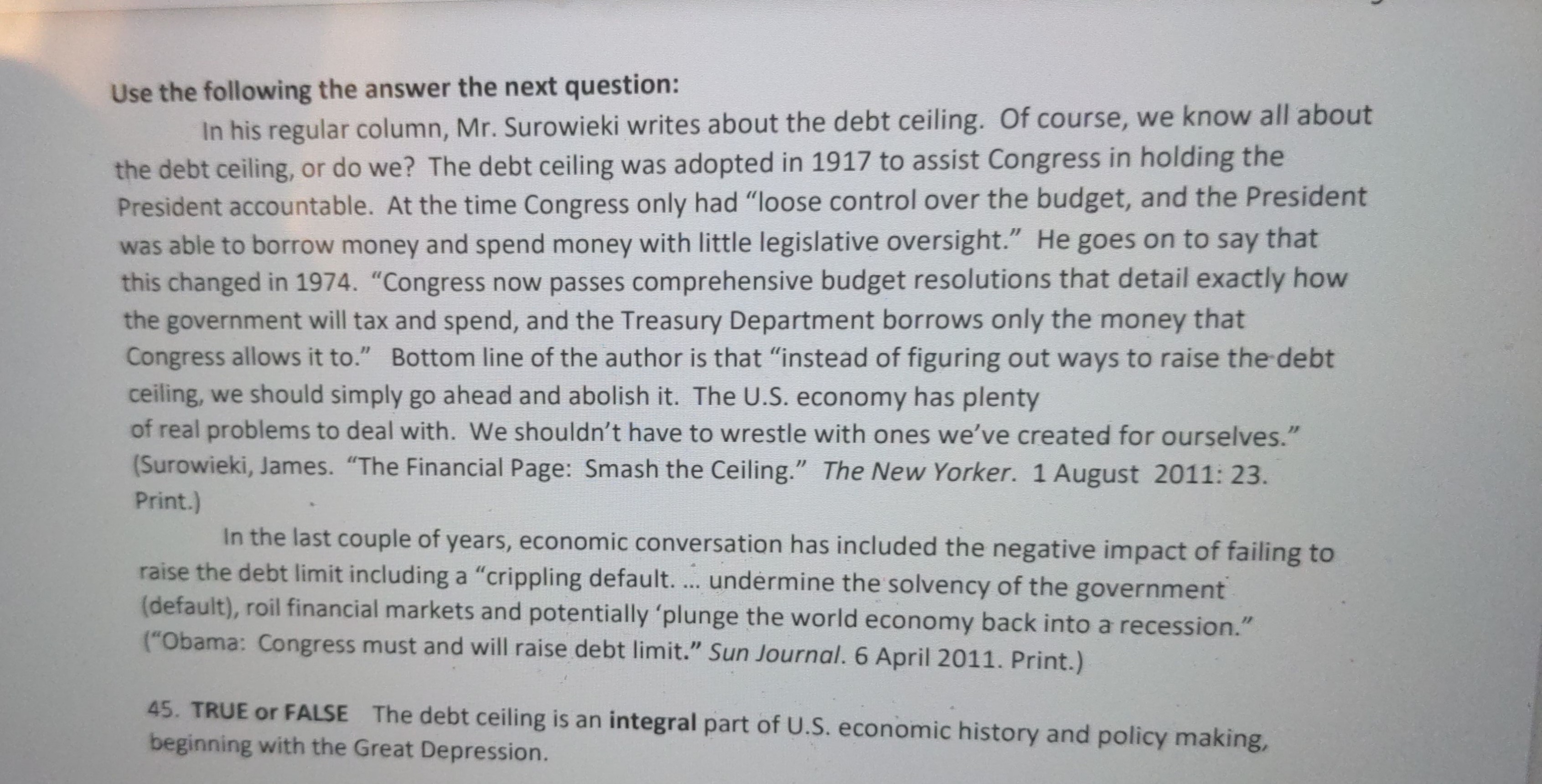 U.S. economic history and policy making, beginning with the Great Depression Use